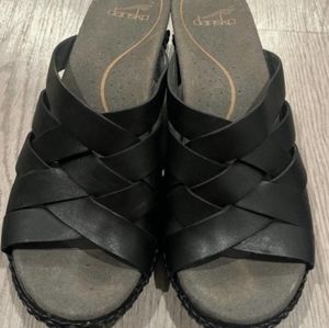 Dansko Tory Wedge Black Sandals Size 38 (US 7.5)